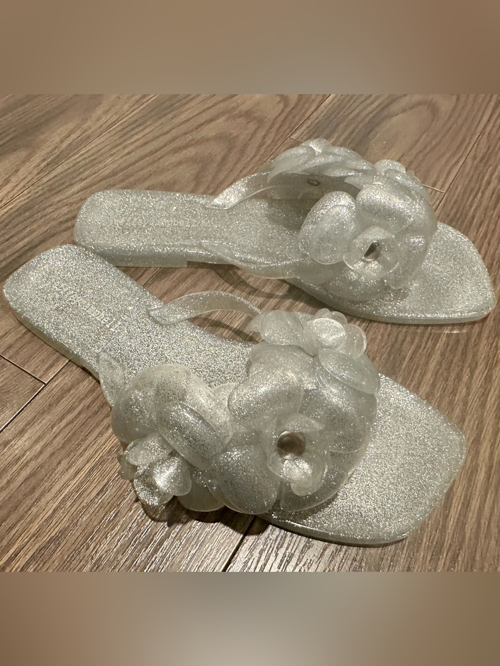 Jeffrey Campbell Glitter Floral Jelly Slide Sandals - Silver